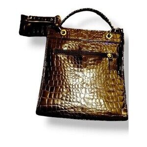 Arezzo Cognac Brown Croc  Pattern,Leather Satchel Bag